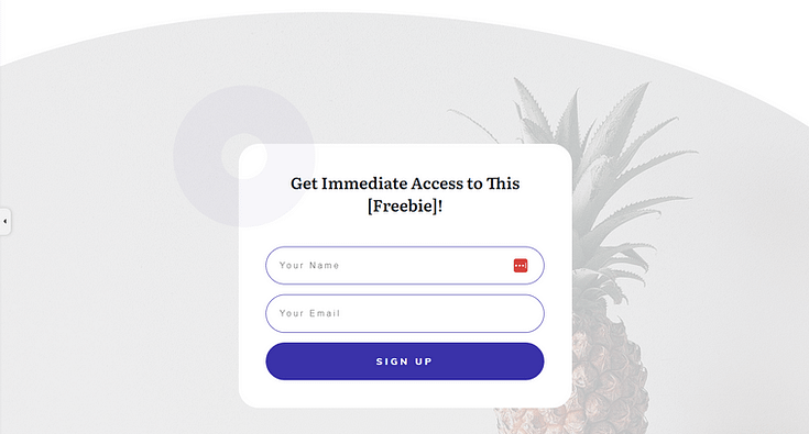 Screenshot of Lead Capture Form on a Landing Page Template