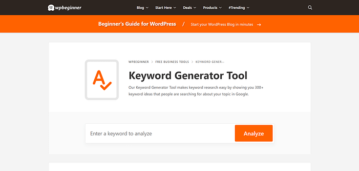 WPBeginner free Keyword Generator Tool