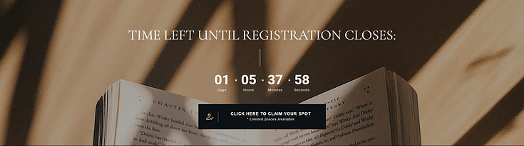 Snapshot of a countdown timer on a webinar page template in the Bookwise theme