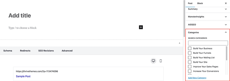 Categories on post page