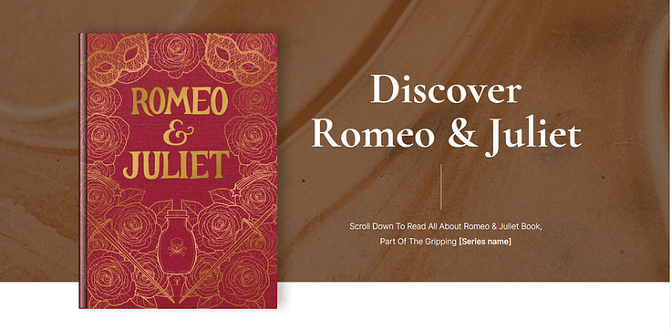 Snapshot of the hero section of an individual book page template in Bookwise