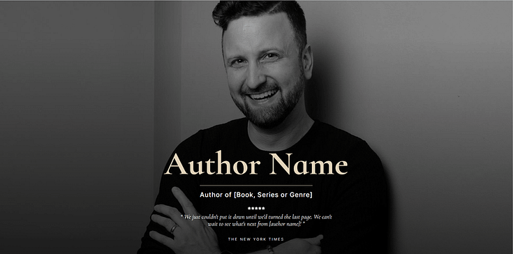 Snapshot of the hero section in the author-focused homepage in Bookwise theme