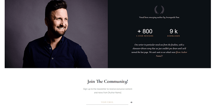 Snapshot of an awards section with a subsequent lead generation form on a Bookwise homepage template