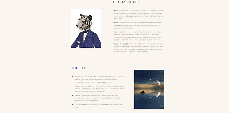 Snapshot of “Characters” and “Plot” section