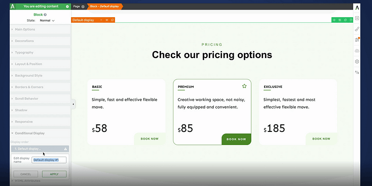 Default pricing display using Conditional Display in Thrive Architect