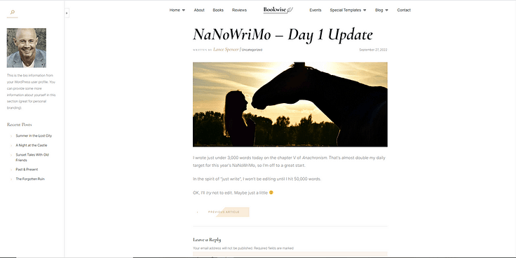 Snapshot of Micro Blog post template in Bookwise theme