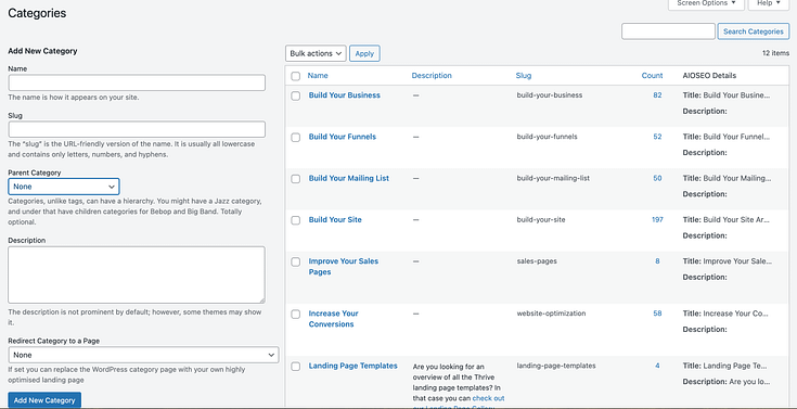 Add new categories in WordPress