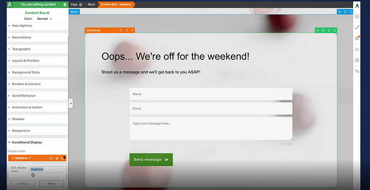 Weekend display to capture leads outside of working hours