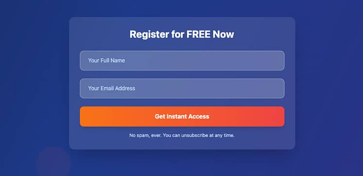 Webinar registration page about