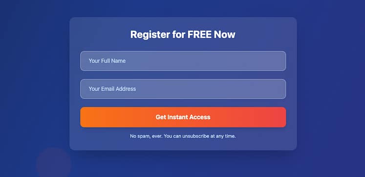 Webinar registration page about