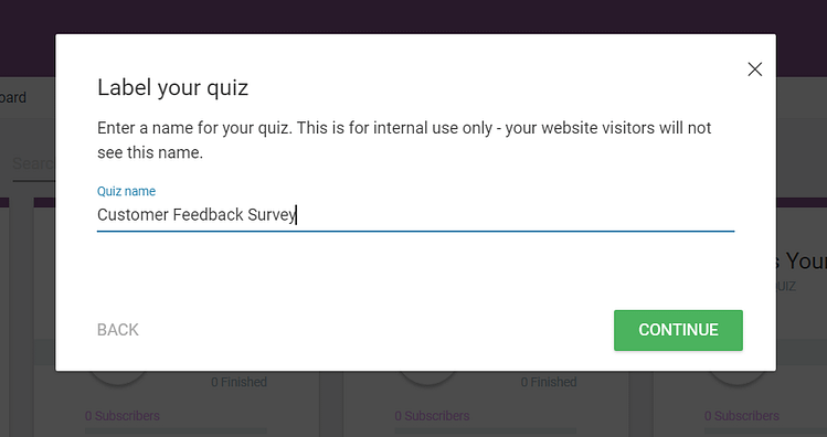 screenshot showing you how to name your survey in Thrive Quiz Builder