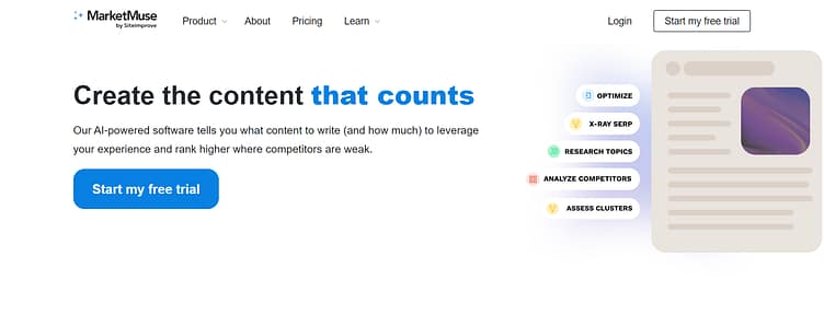 marketmuse screenshot of MarketMuse landing page