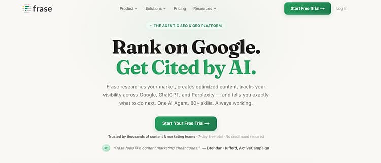 Frase screenshot of Frase landing page