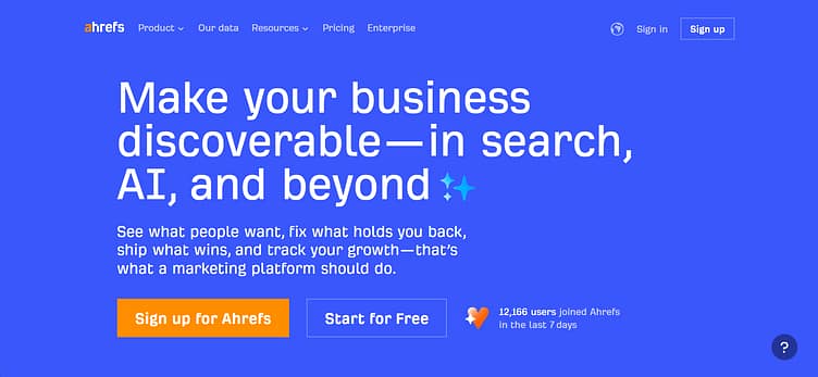 ahrefs screenshot of ahrefs landing page