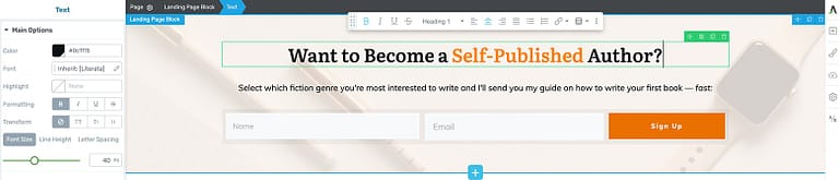 Inline edit your Thrive Architect landing page template text to clearly communicate your opt-in offer.