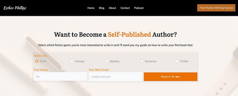 Radio Button lead generation form example on a Thrive Architect built landing page.
