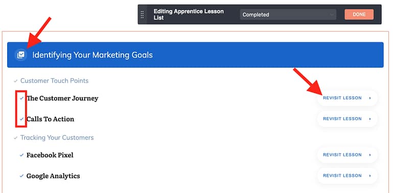 How to customize the Apprentice Lesson List element "Completed" state
