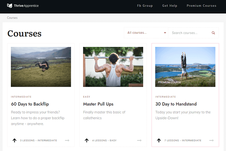 The school homepage on Thrive Apprentice
