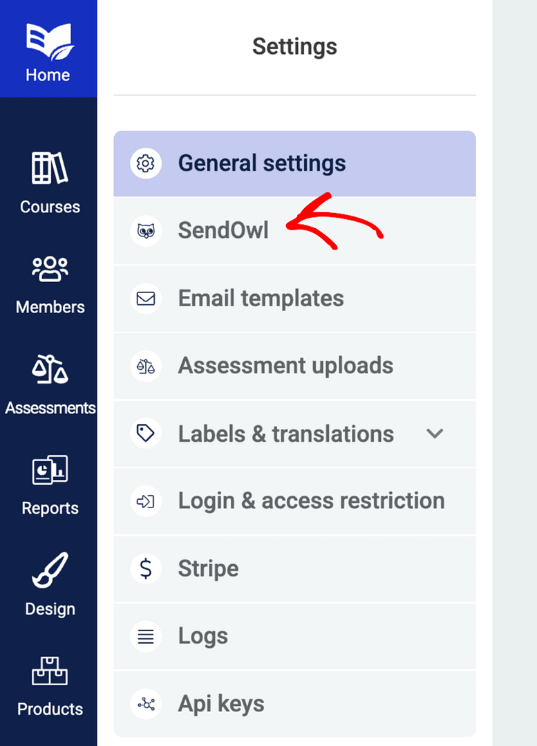 Thrive Apprentice Settings - SendOwl tab