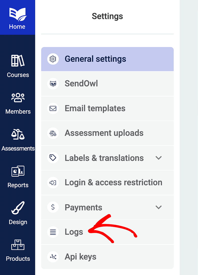 SendOwl Logs section in Thrive Apprentice settings