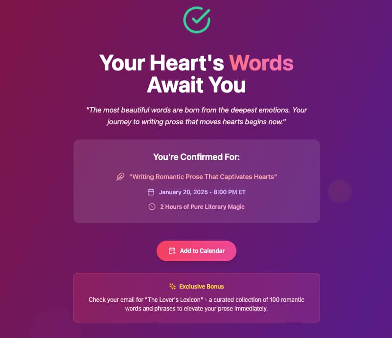 Webinar confirmation page