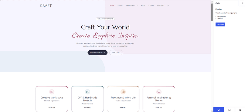 Preview the Set The Craft starter site preview in GeneratePress, with a designed hero section and service cards