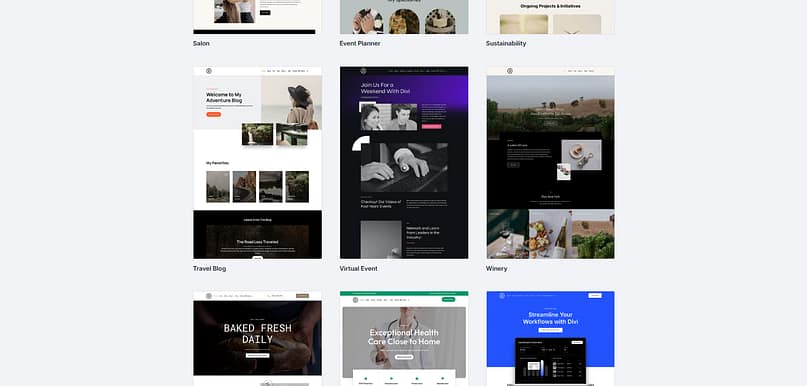Template preview titled Salon: homepage layout with hero image and navigation