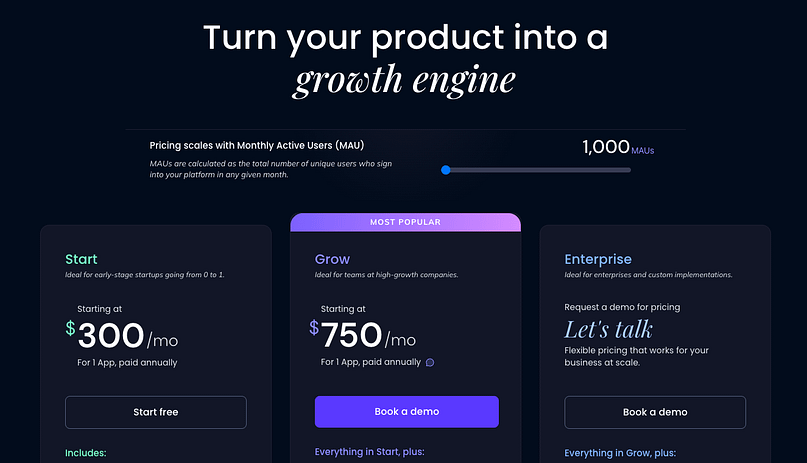 Clear design in a pricing page