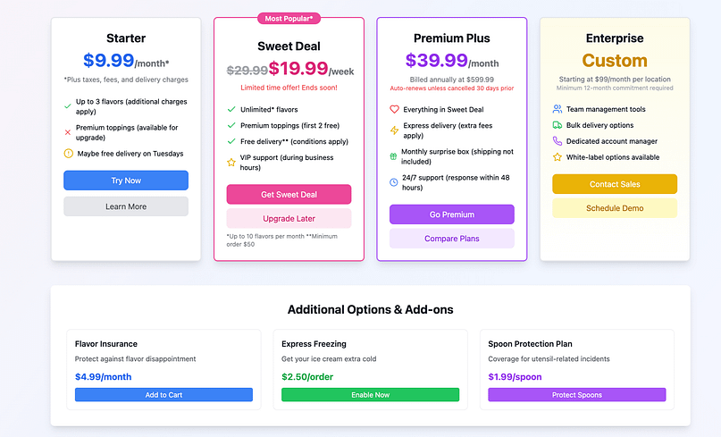 Bad pricing table example
