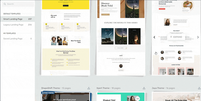 Landing page templates in Thrive Architect