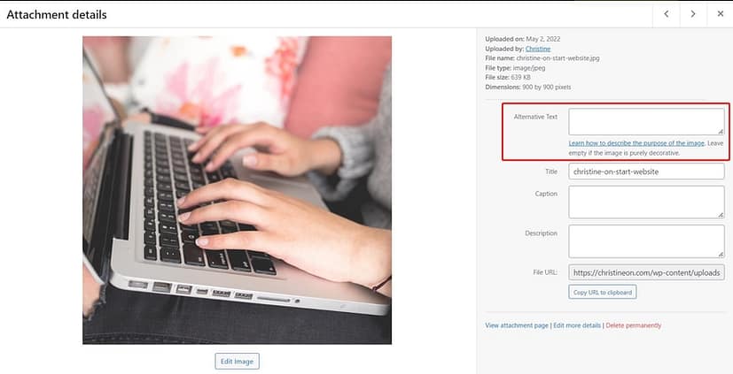 where to add alt text to images in wordpress