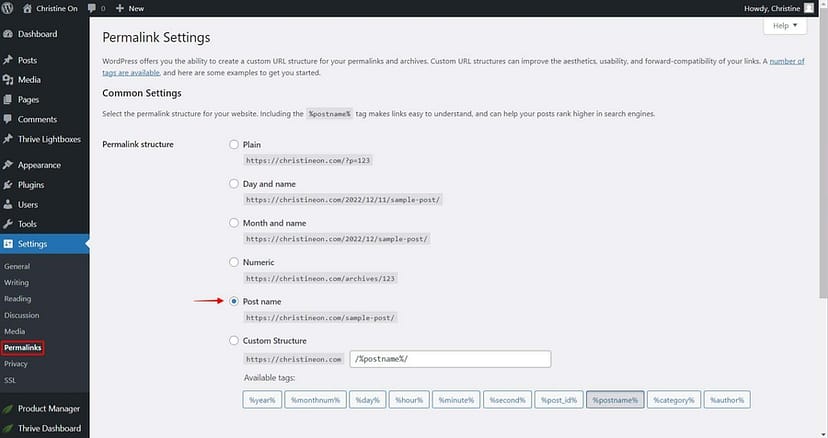 permalink settings in wordpress