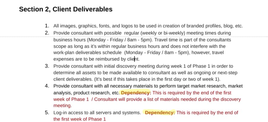 freelance contract client deliverables example