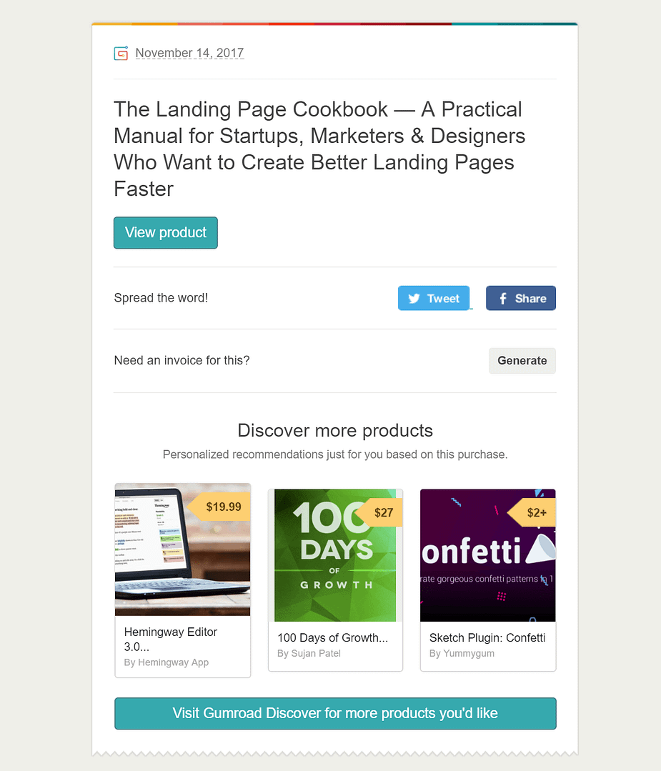 Email delivering PDF Gumroad