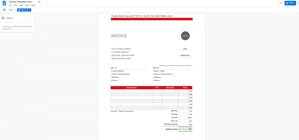 freelance invoice template google docs