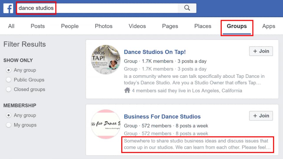 Facebook Group Search