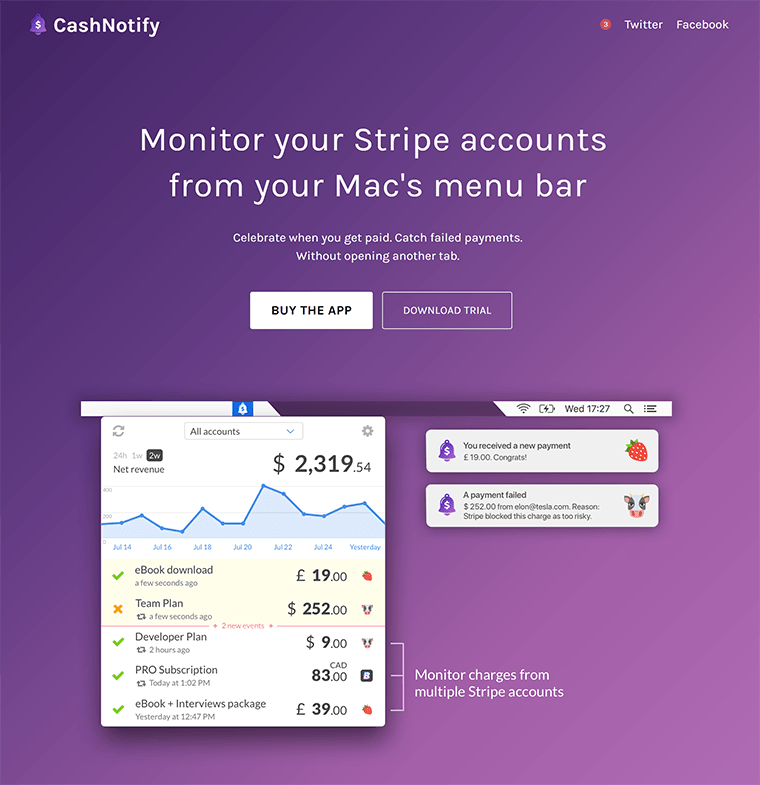 Cashnotify gradient example purple to light purple background gradient by CashNotify