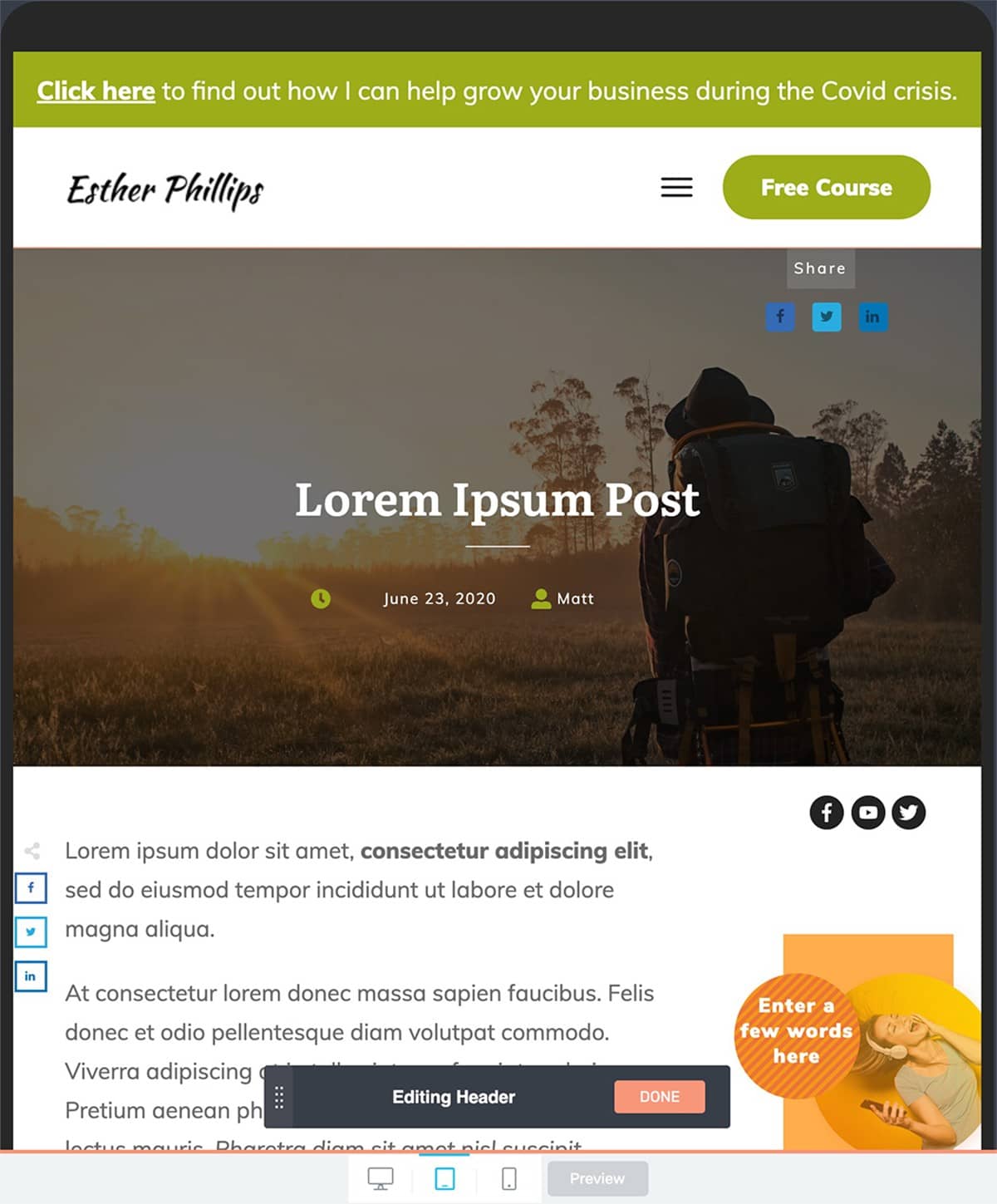 26 - Simple Header Announcement Bar Tablet