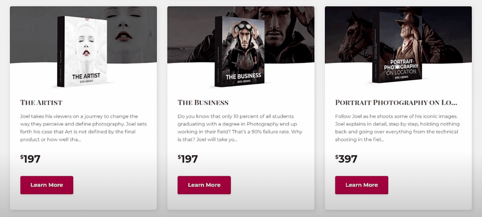 11_Masterclasses in Courses An array of upsell offers (online courses).