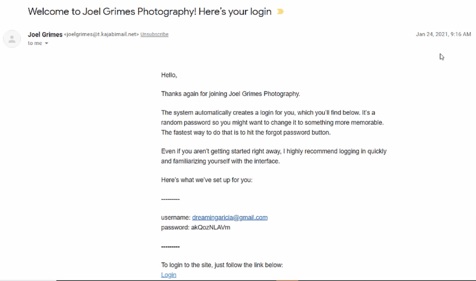 7_Confirmation Email Here's your login! confirmation email
