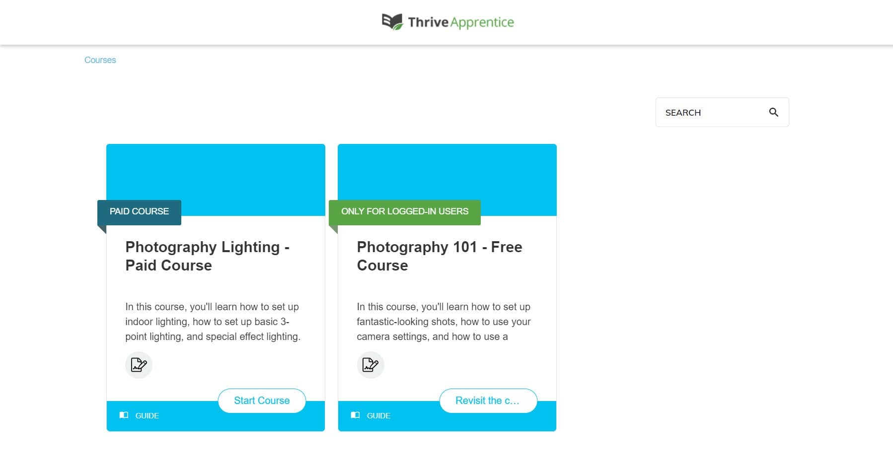 Free course funnel courses page