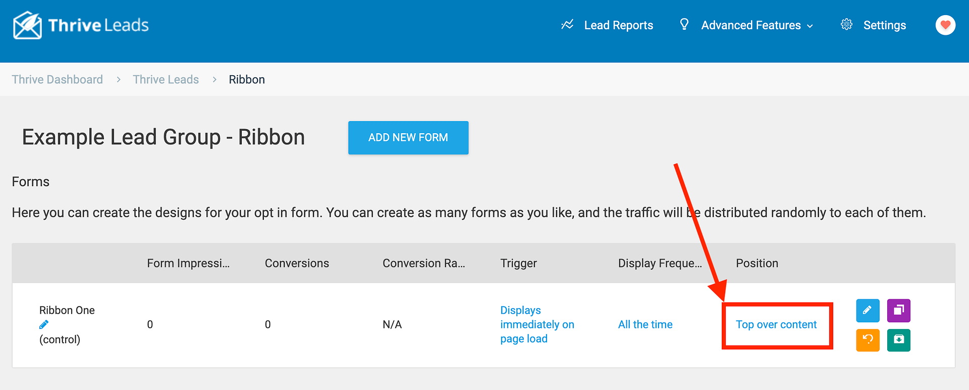 Ribbon - Top Over Content