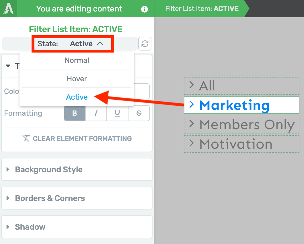 Edit Active State of Text Links