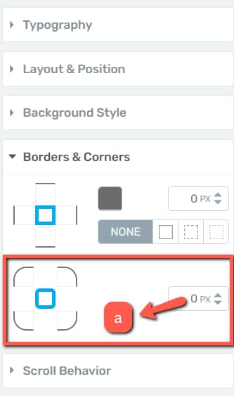 Corner radius settings