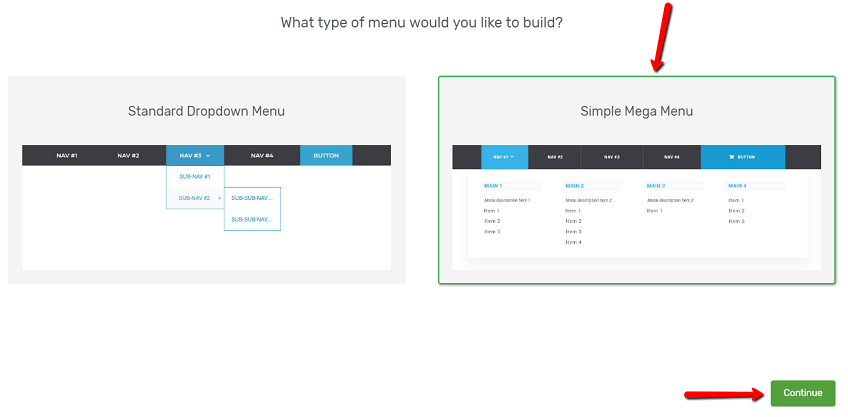 Menu Type option showing Simple Mega Menu selection