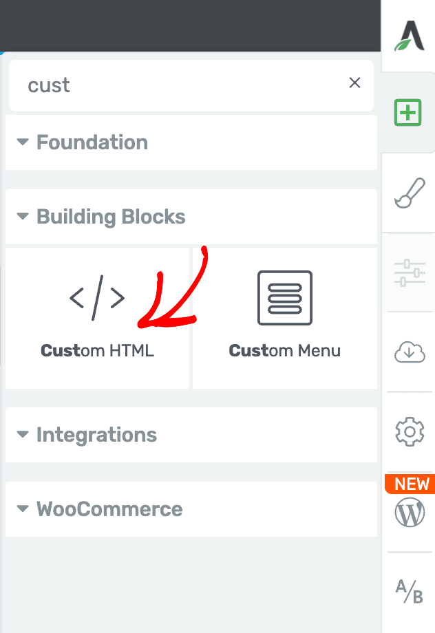 Custom HTML element editor