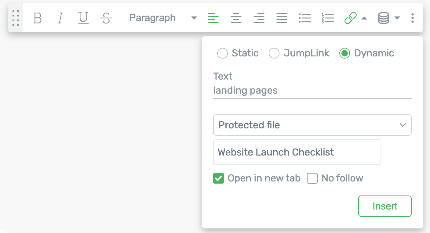 Dynamic text link to protected file