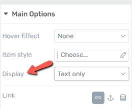 Menu item Display option showing five display mode choices