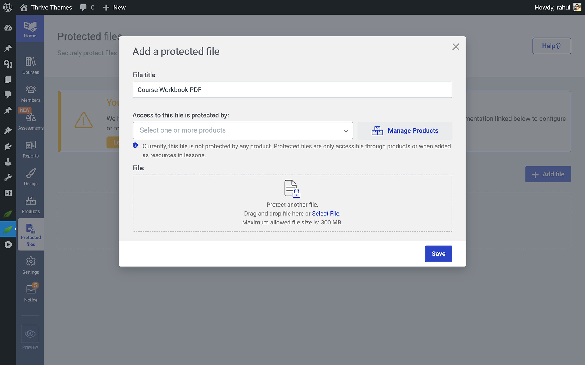 Protecting Files in Thrive Apprentice - Access to this file is protected by in Thrive Apprentice
