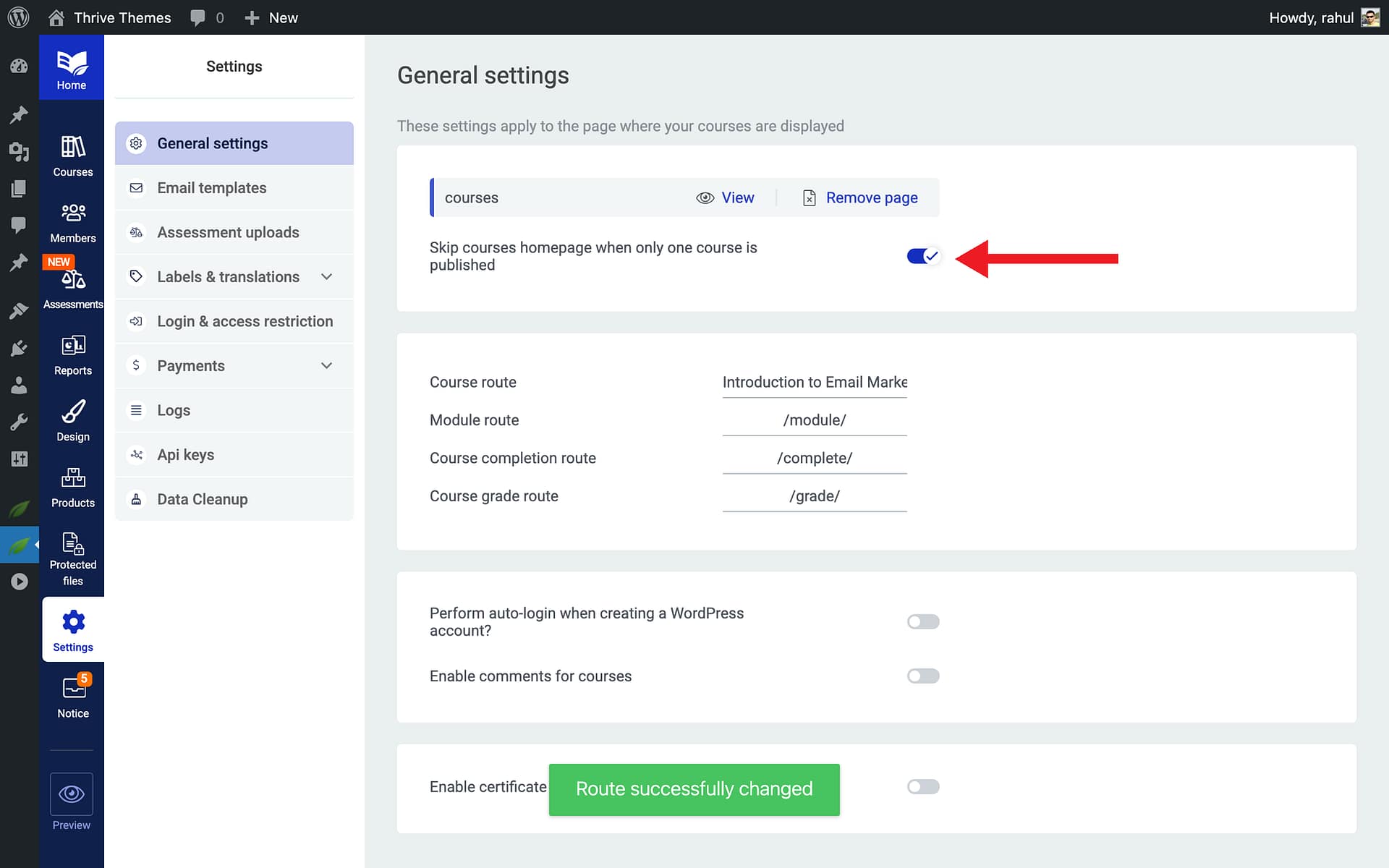 Course Comments - On in Thrive Apprentice